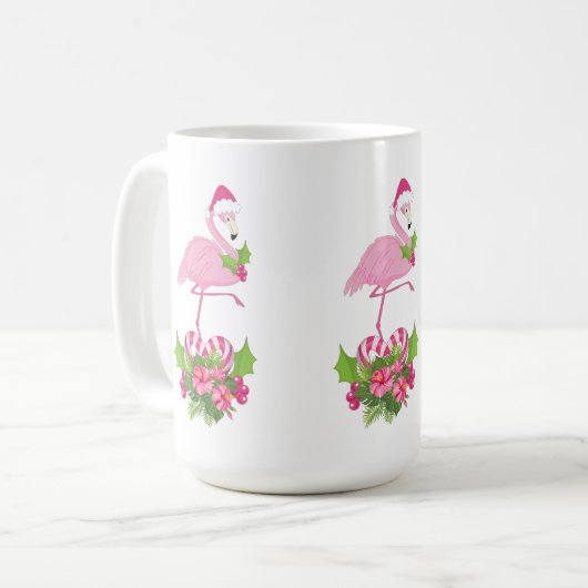 Mug Flamant rose rose à Santa Hat Noël Whimsical (Devant gauche)