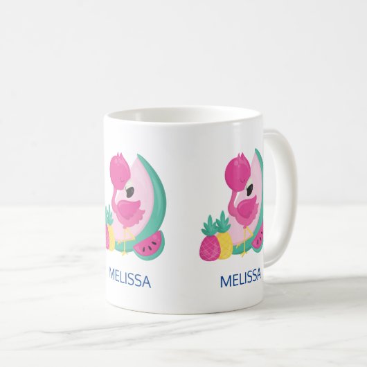 Mug Flamant rose rose avec pastèque et ananas (Devant droit)