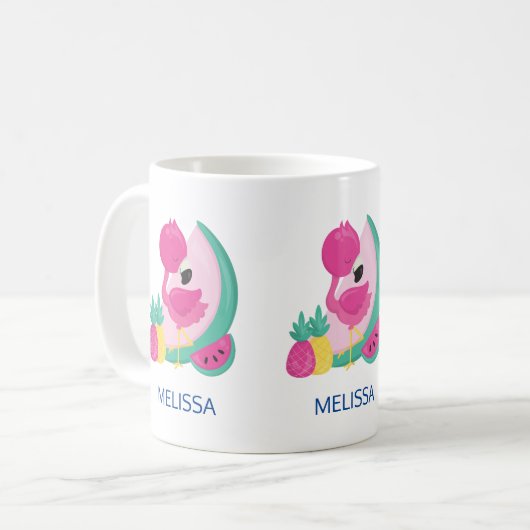 Mug Flamant rose rose avec pastèque et ananas (Devant gauche)