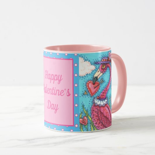 Mug Flamant rose ROSE COEURS DE VALENTINE, INSÉPARABLE (Devant droit)