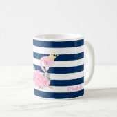 Mug Flamant rose rose, Couronne, Bleu de la Marine Ros (Devant droit)