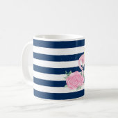 Mug Flamant rose rose, Couronne, Bleu de la Marine Ros (Devant gauche)