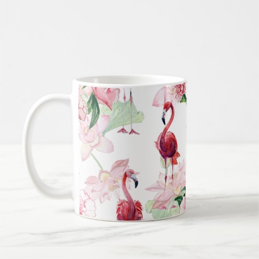 Mug Flamant rose rose : Élégance Motif sans couture (Gauche)