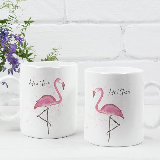 Mug Flamant rose rose élégant Moderne Calligraphie ten