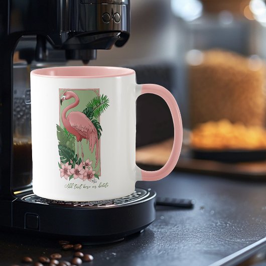 Mug Flamant rose rose Feuilles verts Lilly