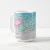 Mug Flamant rose rose personnalisé Plage de sable trop (Devant gauche)