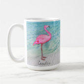 Mug Flamant rose rose personnalisé Plage de sable trop (Gauche)
