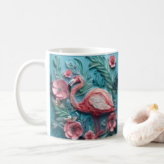 Mug Flamant rose rose tropicale imprimé 3D (Avec donut)