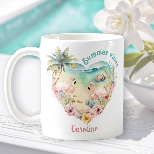 Mug Flamant rose Summer Beach Hawaii Nom tropical