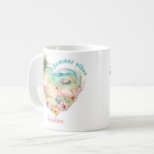 Mug Flamant rose Summer Beach Hawaii Nom tropical (Devant gauche)