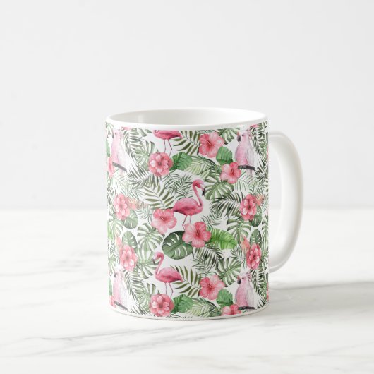 Mug Flamant Rose Tropical, Oiseau, Hibiscus & Verdure (Devant droit)