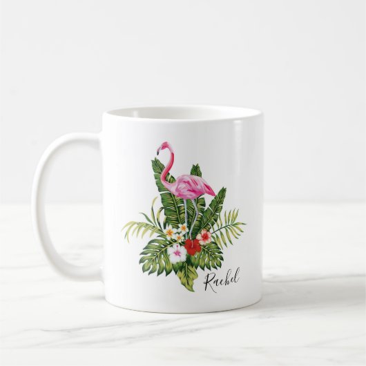 Mug Flamant rose tropical personnalisé Floral (Gauche)