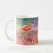 Mug Flamant rose tropical sur la plage & Fleurs roses  (Gauche)