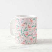 Mug Flamant Rose Vert Monogramme Oiseaux Tropicaux (Devant gauche)