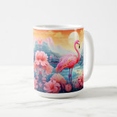 Mug Flamant Tropical avec Fleurs (Devant droit)
