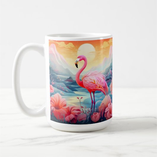Mug Flamant Tropical avec Fleurs (Gauche)