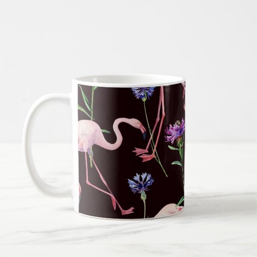 Mug Flamants d'aquarelle et fleurs sauvages motif. (Gauche)