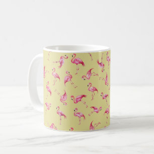Mug Flamants roses à l'aquarelle jetés sur fond jaune