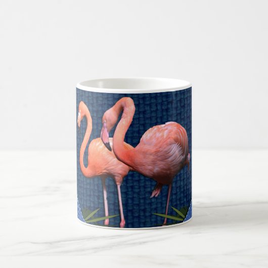 Mug Flamants roses bleus classiques Feuilles verts (Centre)