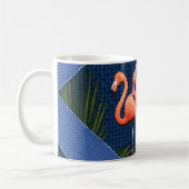 Mug Flamants roses bleus classiques Feuilles verts (Gauche)