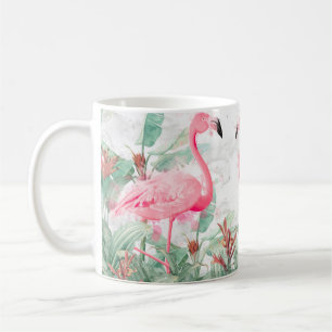 Mug flamants roses en plantes tropicaux sur un dos tex