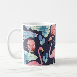 Mug Flamants roses entourés de fleurs de lotus et pro