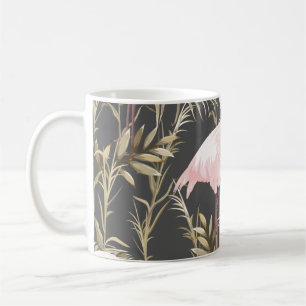 Mug flamants roses et plantes dorés sans couture motif