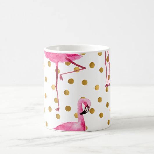 Mug Flamants roses, points dorés, aquarelle. (Centre)