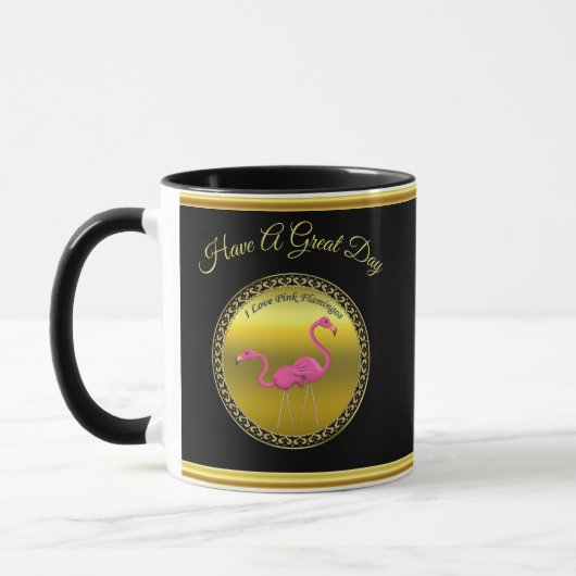 Mug Flamants roses roses assemblés texture feuille or (Gauche)