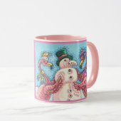 Mug Flamants roses roses construction Snowman CHRISTMA (Devant droit)