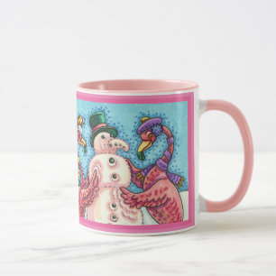 Mug Flamants roses roses Construire Snowman NOËL
