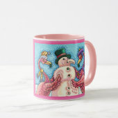 Mug Flamants roses roses Construire Snowman NOËL (Devant droit)