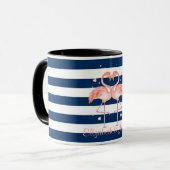 Mug Flamants roses Roses En Amour, Bleu Marine (Devant gauche)