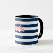Mug Flamants roses Roses En Amour, Bleu Marine (Devant droit)