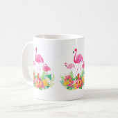 Mug Flamants roses roses et fleurs tropicales (Devant gauche)