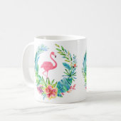 Mug Flamants roses roses et fleurs tropicales couronne (Devant gauche)