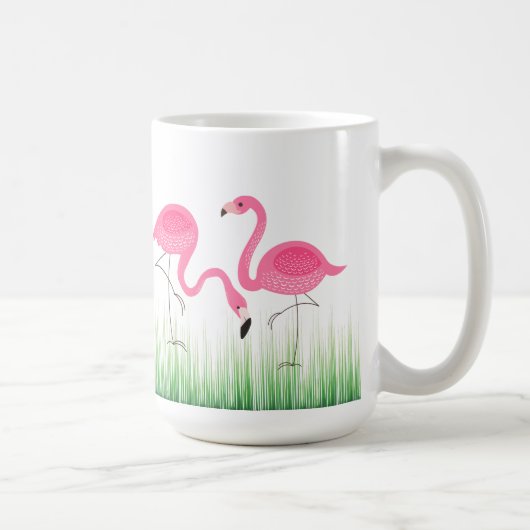 Mug Flamants roses Roses Sur Herbe Verte (Droite)