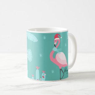 Mug Flamants roses Santa Hat présente des flocons de n