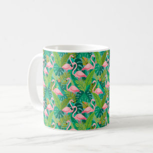 Mug Flamants roses tropicaux Feuillage de la jungle