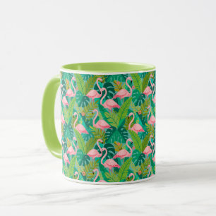 Mug Flamants roses tropicaux Feuillage de la jungle