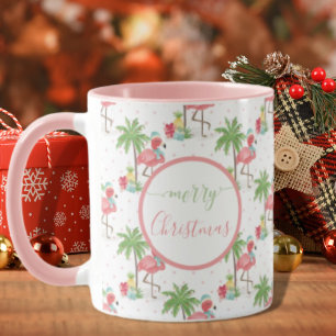 Mug Flamingo de Noël Tropical Chapeau de Santa Bleu Ro