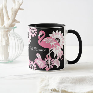 Mug Flamingo Rose Noir Moderne Fantaisiste Personnalis