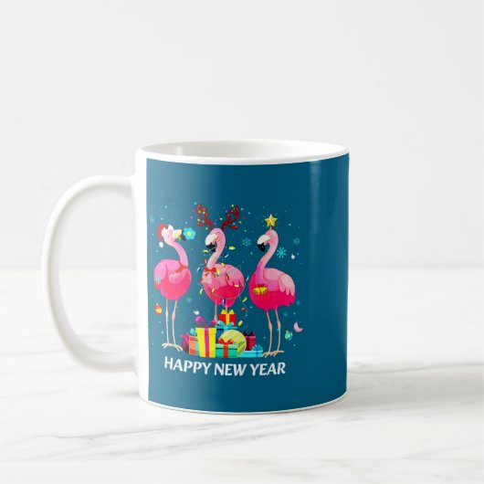 Mug Flamingo Santa Hat Happy New Year Light Long Sleev (Gauche)