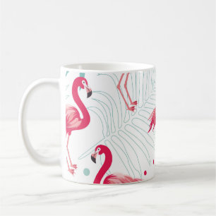 Mug Flamingo tropical et feuille, motif d'été.