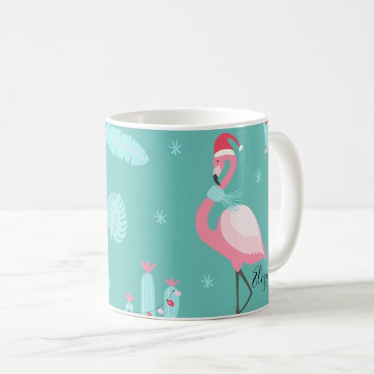 Mug Flamingos Santa Chapeau Présente Flocons de Neige (Devant droit)