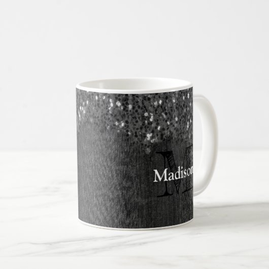 Mug Flamme blanc noir scintille bois rustique Monogram (Devant droit)