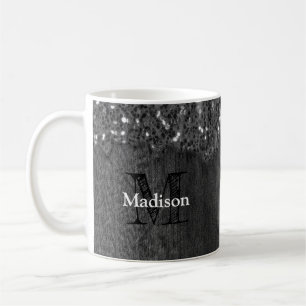 Mug Flamme blanc noir scintille bois rustique Monogram