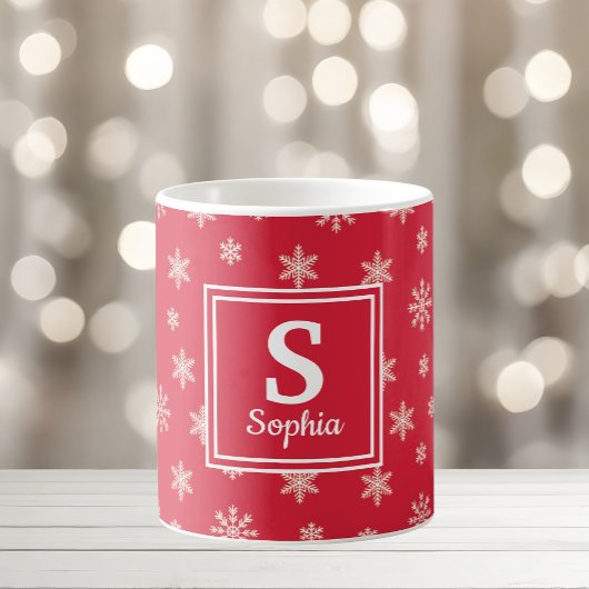 Mug Flammes blanches de Noël monogramme rouge