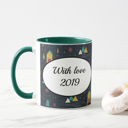 Mug Flammes de neige de nuit d'hiver atterrissant sur  (Avec donut)