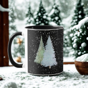 Mug Flammes de neige noires Aquarelle hiver Arbre de N